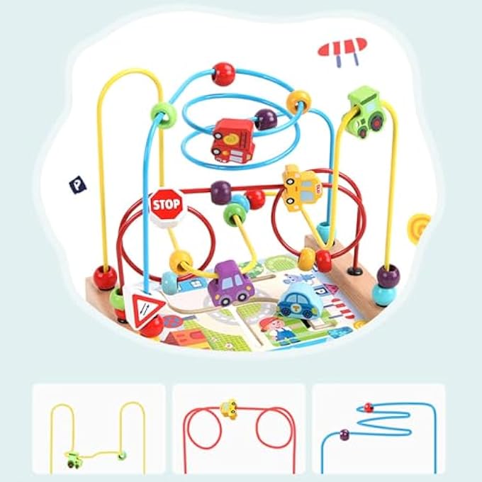 WOODEN BEAD MAZE TOYS, BEADS FOR TODDLERS, TRANSPORTATION BEAD TOY KIDS ROLLER COASTER PRESCHOOL EDUCATIONAL TOYS, SENSORY LEARNING TOYS, BIRTHDAY GIFTS FOR TODDLERS - Image 5