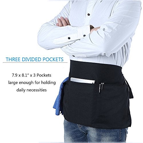 BOHARERS Waist Apron with 3 Pockets - Black Waitress Waiter Server Short Aprons,2 Pack Black - Image 4