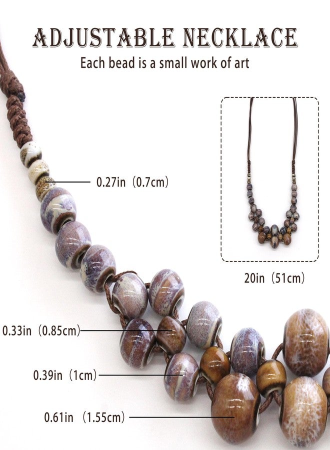 VKSG Boho Statement Chunky Necklaces for Women- Handmade Colorful Ceramic Fall Beaded Hippie Jewelry, Adjustable Long Bohemian Necklaces for Casual Wear (Tiger-Stripe Color) - Image 2