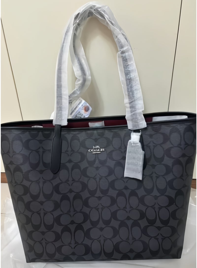 coachoutlet Coach City Tote Bag Iconic Printed Women's Fashion Multifunctional Large Capacity Large Size Grey Black Tote Bag - Image 3