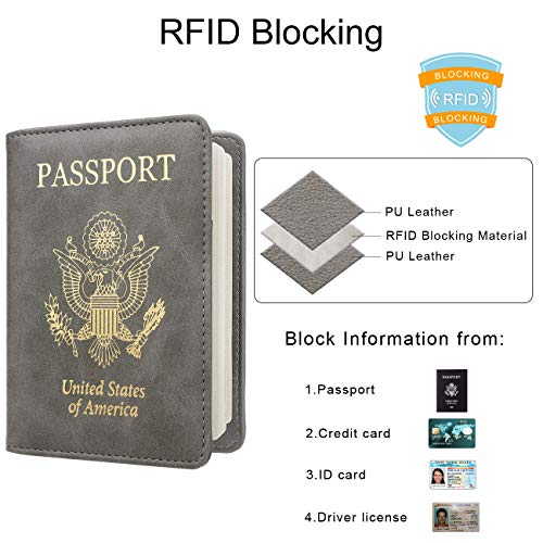 WALNEW Passport Holder for Travel, RFID Passport Cover Wallet for Women Men, PU Leather Passport Book Card Holder Case with Pen, Travelling Essentials for Flying - Image 3