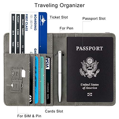 WALNEW Passport Holder for Travel, RFID Passport Cover Wallet for Women Men, PU Leather Passport Book Card Holder Case with Pen, Travelling Essentials for Flying - Image 4