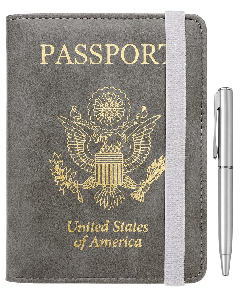 WALNEW Passport Holder for Travel, RFID Passport Cover Wallet for Women Men, PU Leather Passport Book Card Holder Case with Pen, Travelling Essentials for Flying - Image 1