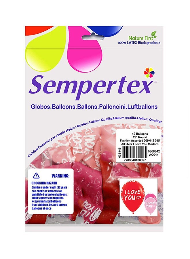Sempertex 12-Piece All Over I Love You Modern Round Latex Balloon 12inch - Image 2