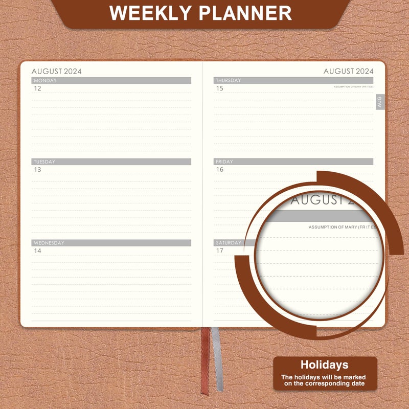Lemome Academic Planner 2024-2025 - Weekly & Monthly, July 2024 - June 2025, 5.85'' x 8.5'', Leather Cover with Pen Holder & Bookmarks - Image 4