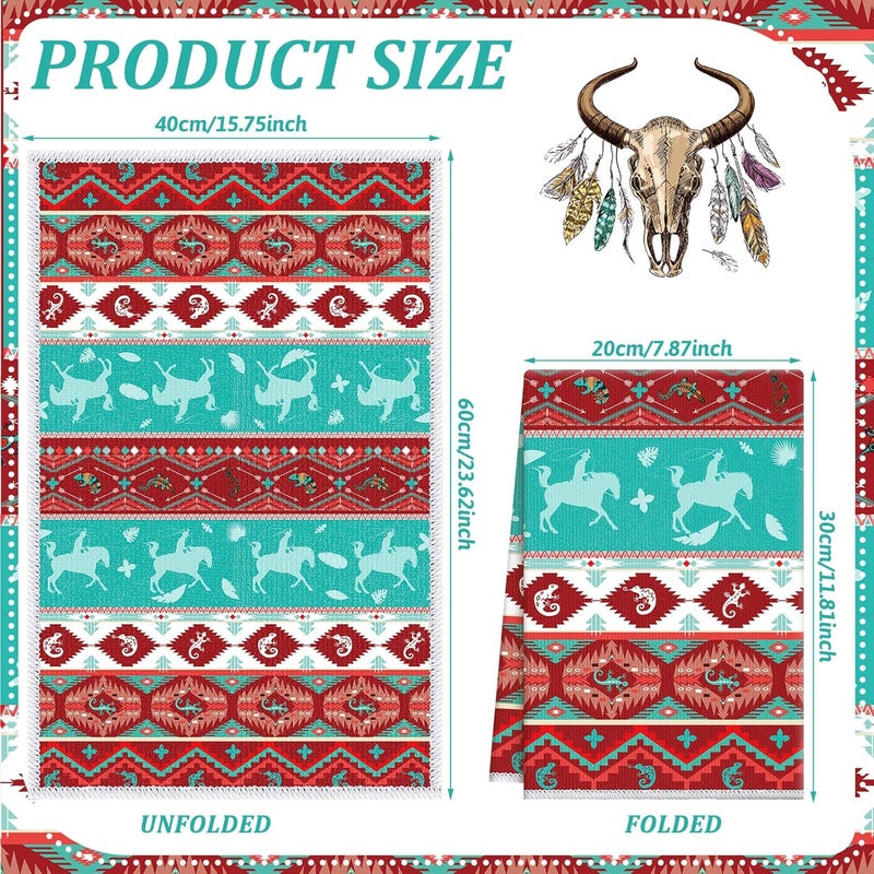 Kajaia 6 Pcs Aztec Theme Kitchen Towels Southwestern Microfiber Dish Hand Tea Bathroom Towels Native Decorative for Absorbent Drying Cloth Turquoise Geometric Ethnic Cloth for Home Housewarming Gift - Image 3
