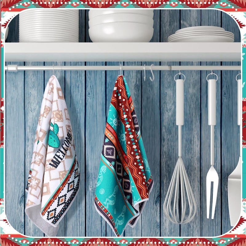 Kajaia 6 Pcs Aztec Theme Kitchen Towels Southwestern Microfiber Dish Hand Tea Bathroom Towels Native Decorative for Absorbent Drying Cloth Turquoise Geometric Ethnic Cloth for Home Housewarming Gift - Image 5