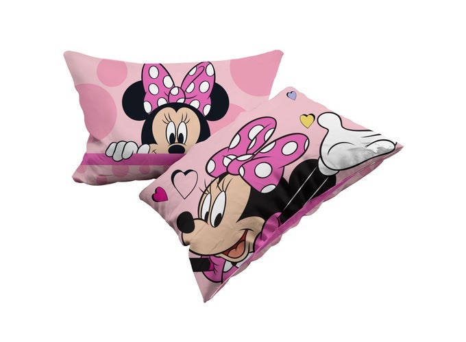 MINNIE MOUSE SET OF 2 COTTON PILLOWCASES PAIR OF PILLOW CASES FOR BED PILLOWS 2 PIECES 100 COTTON 50 X 80 CM ENVELOPE CLOSURE