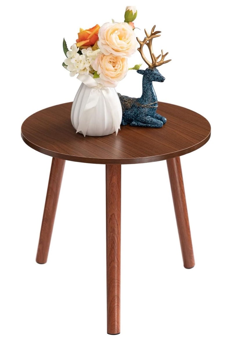 Crown Home طاولة جانبية مستديرة من طبقتين صغيرة بتصميم ريفي عتيق لغرفة المعيشة وغرفة النوم، مع الواح خشبية للتخزين، بني ريفي - Image 1