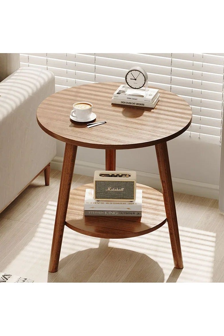 Crown Home طاولة جانبية مستديرة من طبقتين صغيرة بتصميم ريفي عتيق لغرفة المعيشة وغرفة النوم، مع الواح خشبية للتخزين، بني ريفي - Image 3