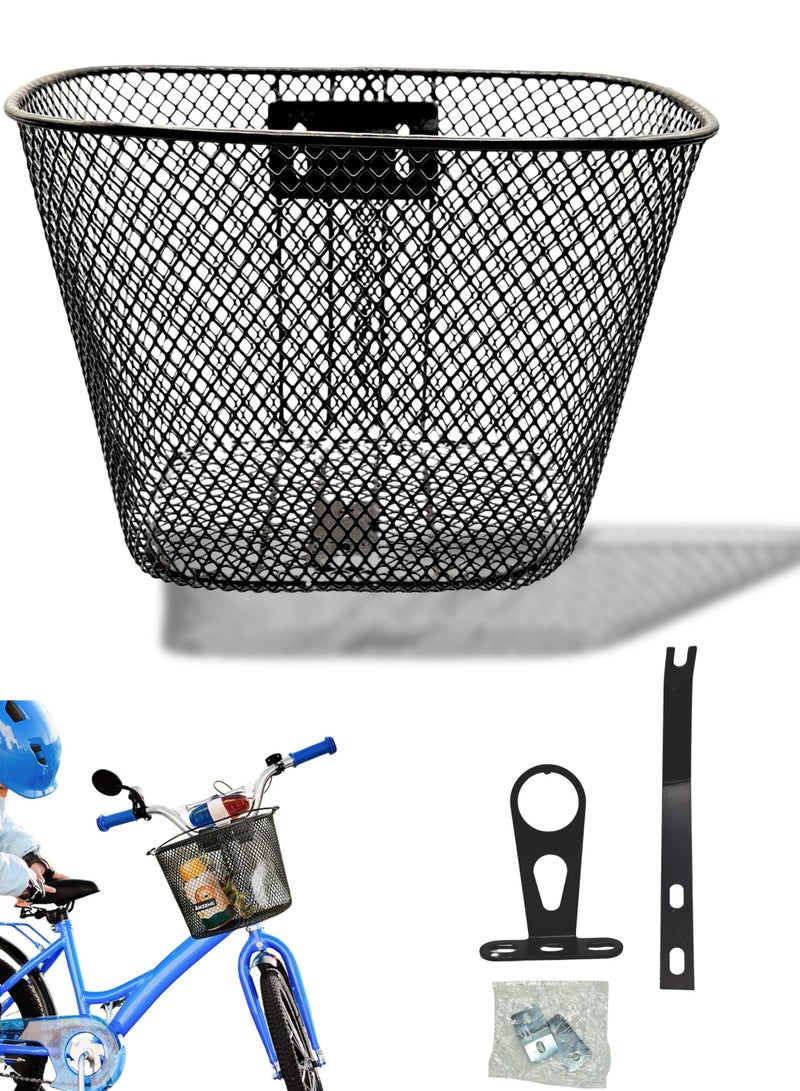 Kids Bicycle Metal Basket, Black, Front Mounted with Fittings & Screws - Image 1