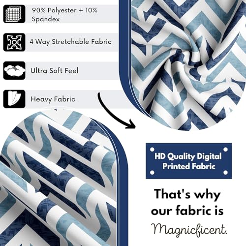 BRIDA® Polyester Spandex Stretchable Floral Geometric Printed Dining Chair Covers Elastic Chair Seat Case Protector, Slipcovers (6 Seater Table Cover + 6 Chair Cover, Zigzag Blue) - Image 2