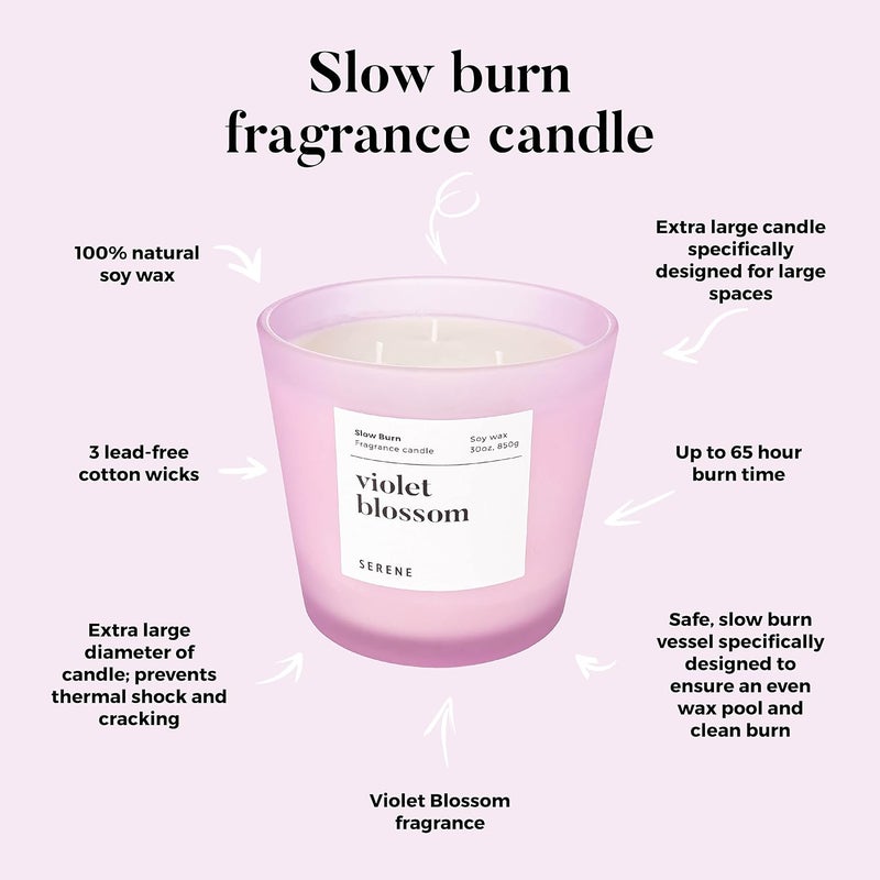 Hidden Label شمعة معطرة كبيرة من ماركة Hidden Label، عطر Violet Blossom، شمعة ضخمة 30 أونصة بثلاث فتائل، شموع الصويا الطبيعية بطيئة الاحتراق للمنزل من مجموعة Serene - Image 4