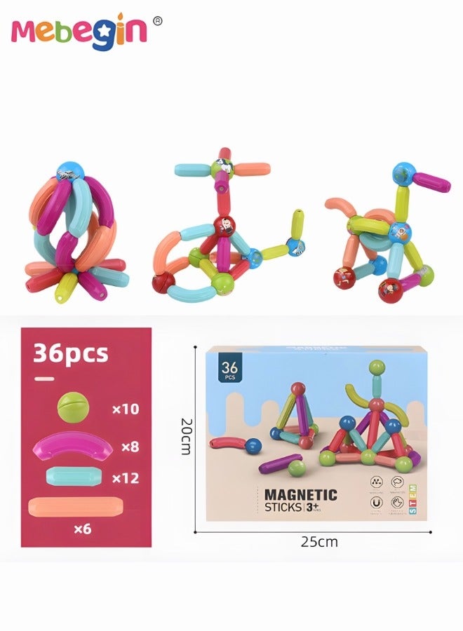 36 Piece Magnetic Ball and Rods Set, Magnetic Sticks Toys, DIY Building Blocks Sticks, Colorful Building Sticks, 3D Stacking Construction Toys, Creative Educational Construction Toy, Perfect Teamwork Toys, Ideal Gift for Kids Aged 3+