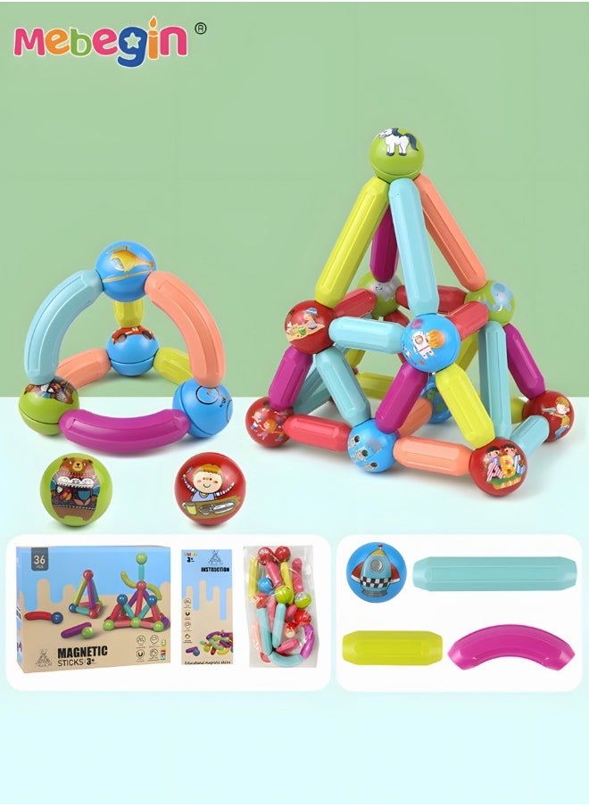 MEBEGIN 36 Piece Magnetic Ball and Rods Set, Magnetic Sticks Toys, DIY Building Blocks Sticks, Colorful Building Sticks, 3D Stacking Construction Toys, Creative Educational Construction Toy, Perfect Teamwork Toys, Ideal Gift for Kids Aged 3+  - Image 2