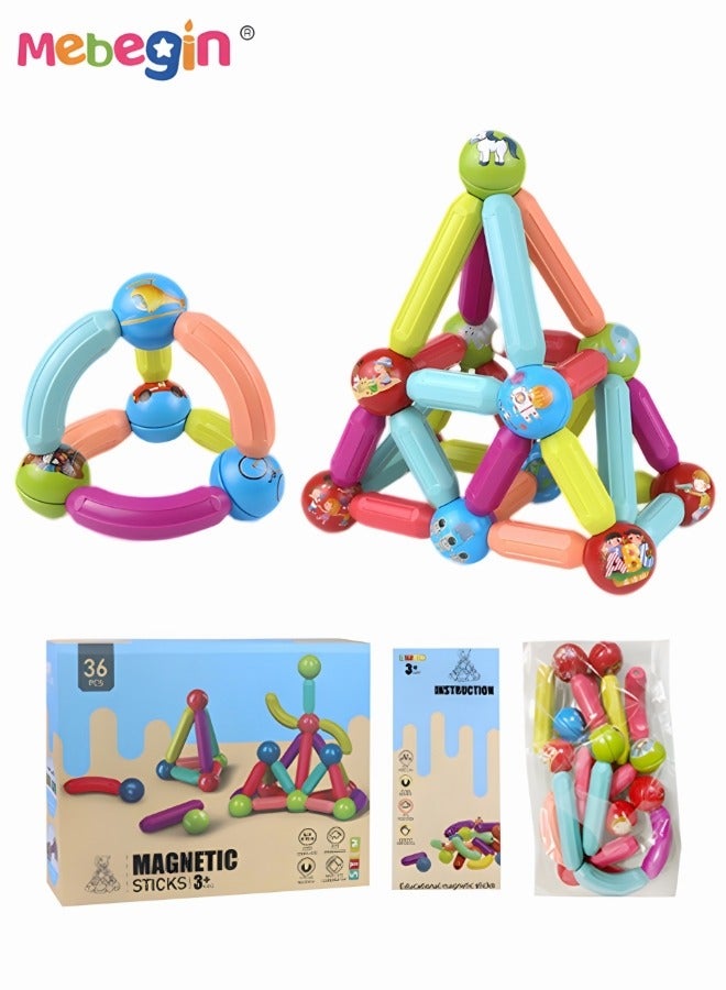 36 Piece Magnetic Ball and Rods Set, Magnetic Sticks Toys, DIY Building Blocks Sticks, Colorful Building Sticks, 3D Stacking Construction Toys, Creative Educational Construction Toy, Perfect Teamwork Toys, Ideal Gift for Kids Aged 3+