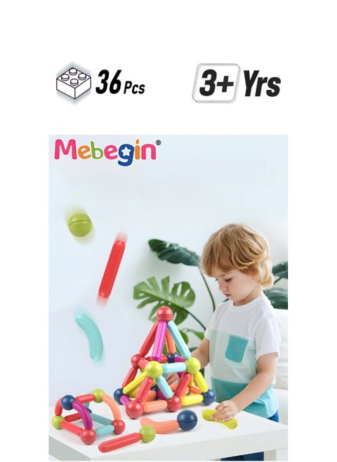 36 Piece Magnetic Ball and Rods Set, Magnetic Sticks Toys, DIY Building Blocks Sticks, Colorful Building Sticks, 3D Stacking Construction Toys, Creative Educational Construction Toy, Perfect Teamwork Toys, Ideal Gift for Kids Aged 3+