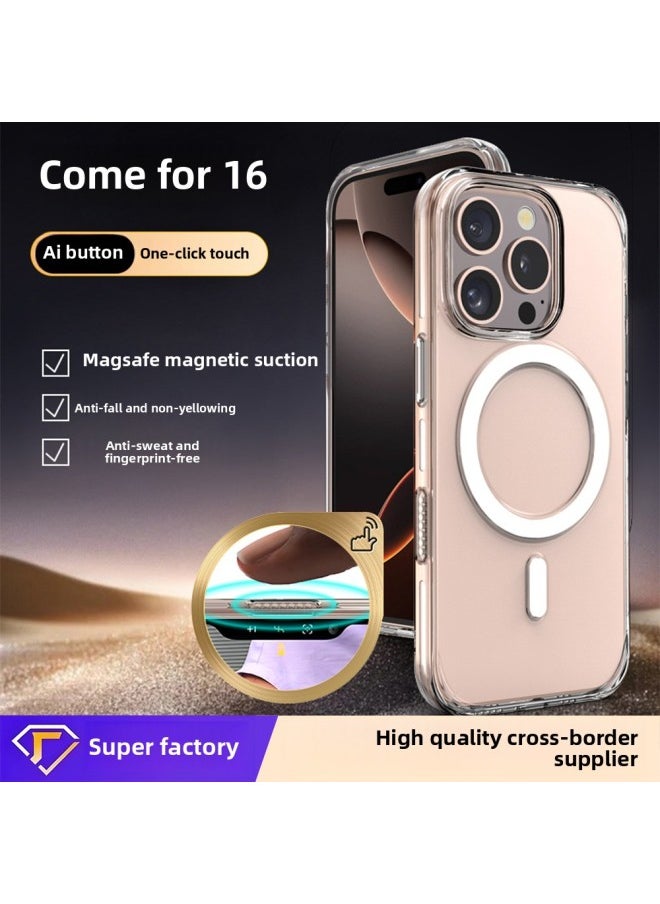 Generic - For Iphone 16promax Mobile Phone Case Transparent For Iphone16Magsafe Smart Magnetic Mobile Phone Case-Color:Magnetic-AI Button-Transparent Shell-Applicable Model:For Iphone 16Promax - Image 1
