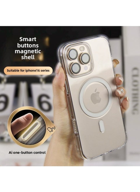 For Iphone 16promax Mobile Phone Case Transparent For Iphone16Magsafe Smart Magnetic Mobile Phone Case-Color:Magnetic-AI Button-Transparent Shell-Applicable Model:For Iphone 16Promax