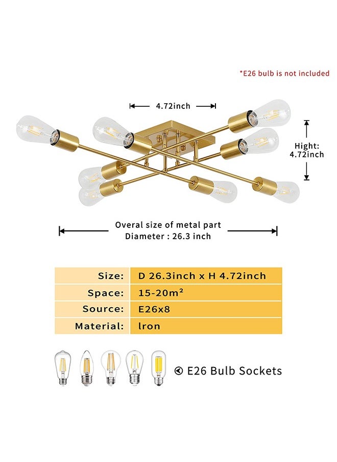 Momozone Wrought iron ceiling lamp friction-resistant and rust-resistant gold 8 lights medieval industrial metal semi-recessed ceiling lamp suitable for bedroom dining room living room kitchen corridor  office  - Image 3