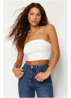 Ecru Strapless Corset Crop Woven Blouse TWOSS23BZ00939