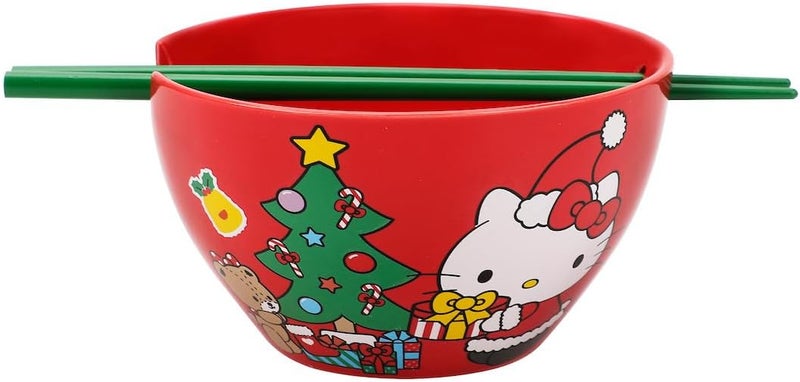 Bioworld Hello Kitty Happy Holidays 20 Oz Red Ramen Bowl - Image 1