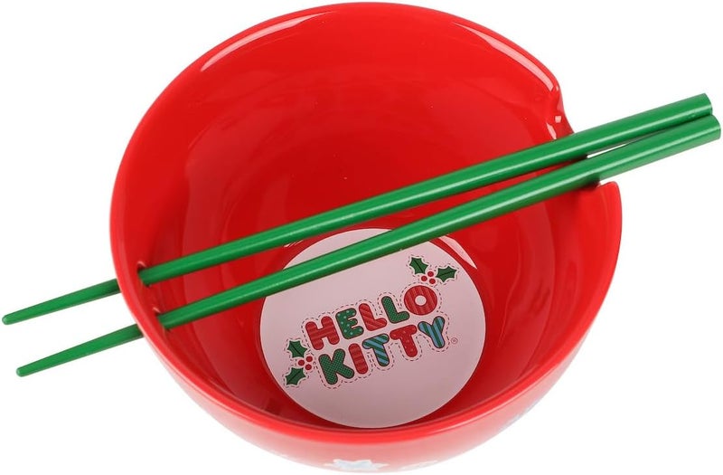 Bioworld Hello Kitty Happy Holidays 20 Oz Red Ramen Bowl - Image 2