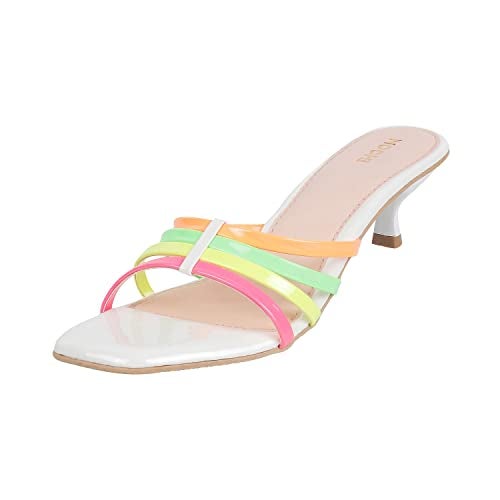 Mochi Women White Fashion Kitten Heel Slip-on UK/6 EU/39 (40-2499) - Image 1