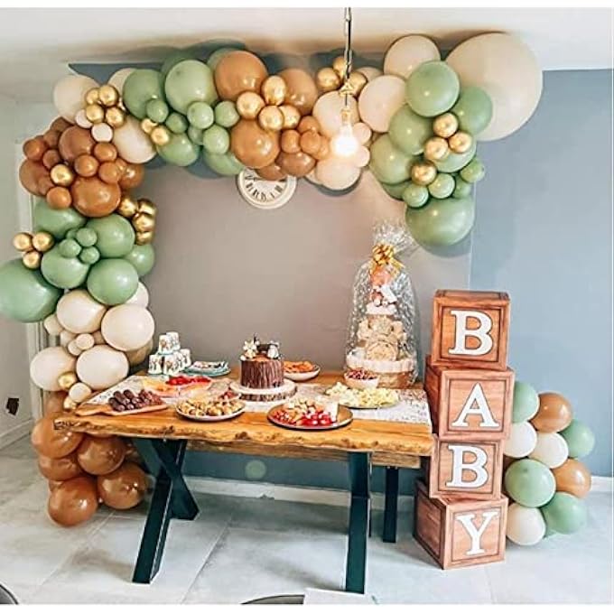 AM ANNA Birthday Party Decoration Balloon Boxes, 4 Wood Grain Brown Boxes with BABY Letter,Teddy Bear Baby Shower Supplies Gender Reveal Party Backdrop, Baby Bridal Shower Decor - Image 5