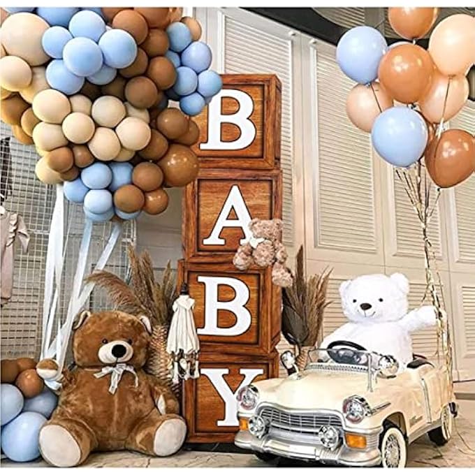 AM ANNA Birthday Party Decoration Balloon Boxes, 4 Wood Grain Brown Boxes with BABY Letter,Teddy Bear Baby Shower Supplies Gender Reveal Party Backdrop, Baby Bridal Shower Decor - Image 3