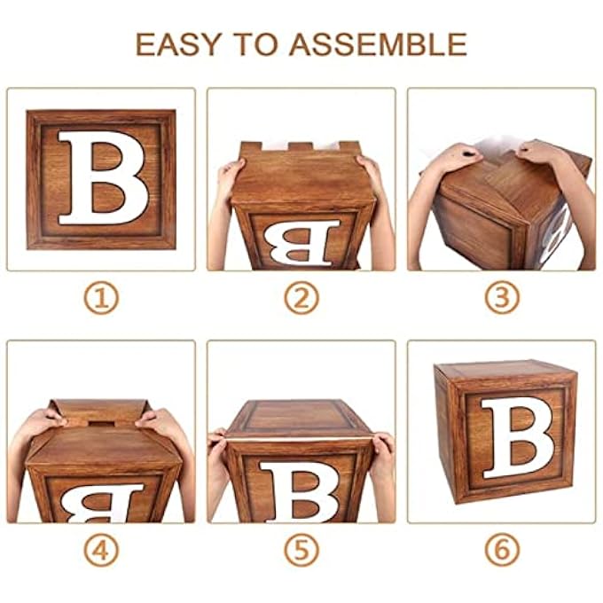 AM ANNA Birthday Party Decoration Balloon Boxes, 4 Wood Grain Brown Boxes with BABY Letter,Teddy Bear Baby Shower Supplies Gender Reveal Party Backdrop, Baby Bridal Shower Decor - Image 4