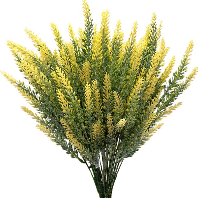 ARTIFICIAL LAVENDER YELLOW 4 BUNDLES LIFELIKE FAUX FLOWERS FOLIAGE LEAVES PLANT FOR WEDDING BOUQUETS OUTSIDE HANGING PLANTER FARMHOUSE INDOOR OUTDOOR PATIO HOME DECOR