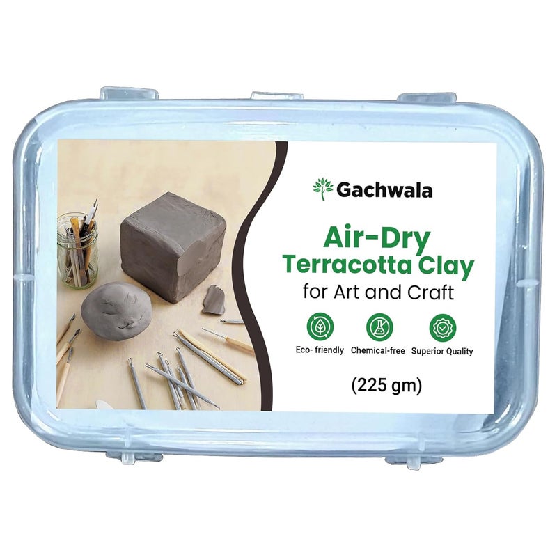 Gachwala Greenwise Air Dry Terracotta Clay Clay for Art and Craft 225 gm Fine motor skills MoldedLippan Art ClayClay Moulds for Art and Craft Clay for Lippan Art Eco Friendly Ready to Use Filtered Terracotta Clay Without Stones A1 Quality Best for Sculpturing Pottery Jewellery Making and Arts and Crafts Safe for Children Grey Mati for Ganesh Figurines Sculptures Artifacts DIY Gift for Artists Students 