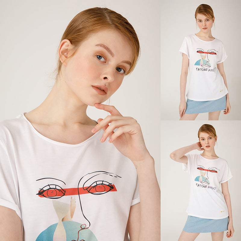 Faces Fashion Addict Women's T-Shirt, Custom Design, White Cotton T-shirt, Size L - Image 5