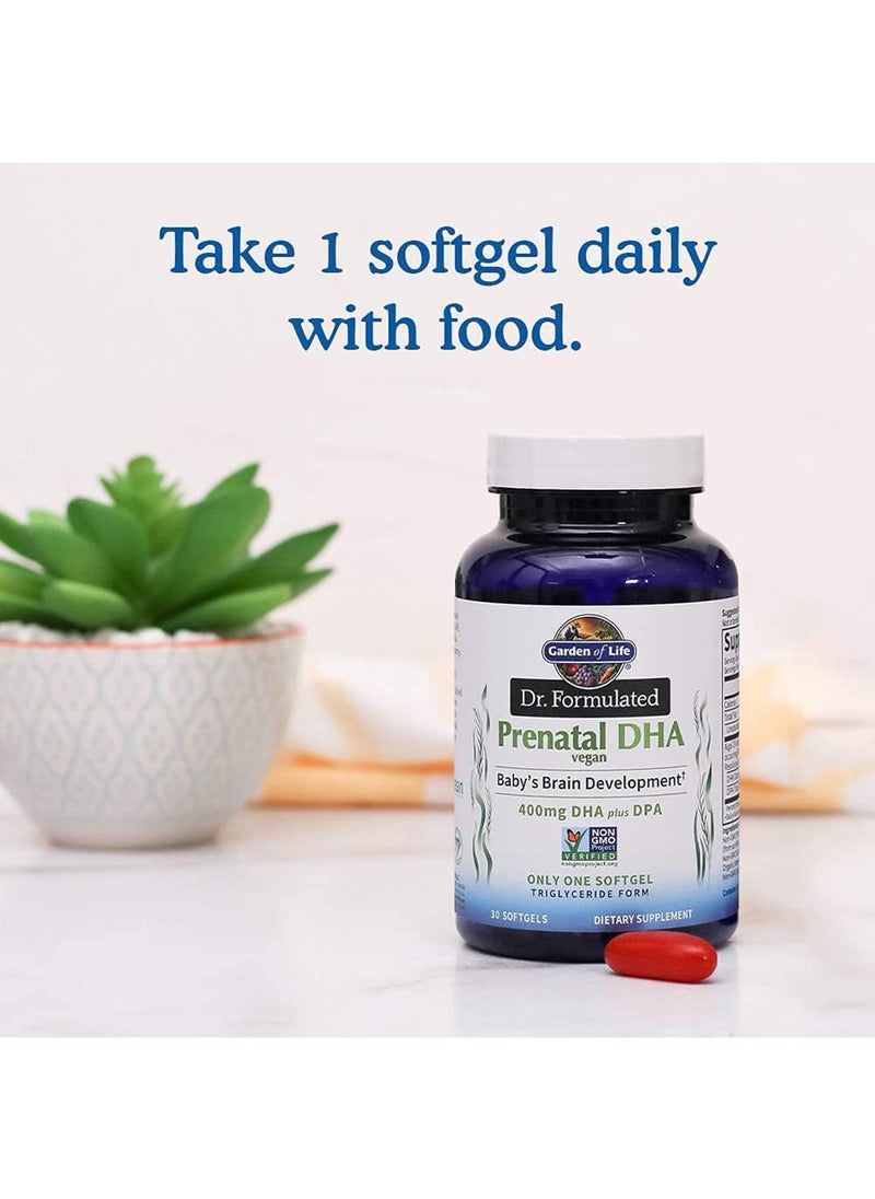 Garden of Life - Prenatal Vegan Dha Certified Vegan Omega 3 Supplement With 400 Mg Dha + Dpa From Algal Omega 3 In Triglyceride Form Nongmo Algae 30 Softgels - Image 1