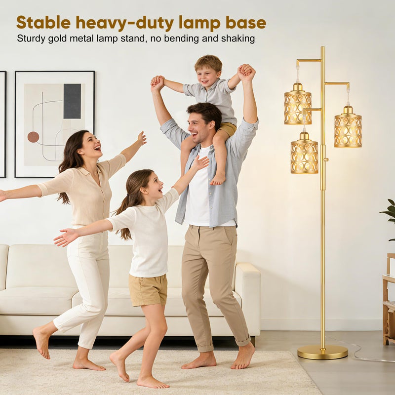 QiMH Gold Industrial Floor Lamps for Living Room, Modern Standing Lamp with Stepless Dimmable, 68" Tall Lamps for Bedroom Home Office, 3 LED Bulbs Included - Image 4