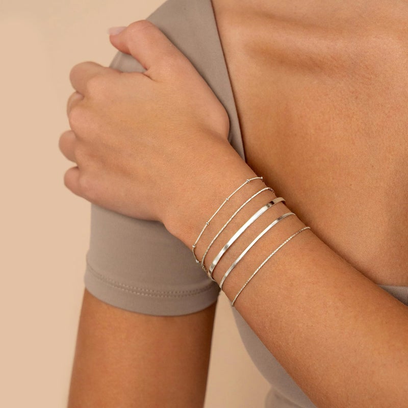WomenGifts Silver Dainty Bracelets for Women,Sterling Silver Stackable Thin Bracelet Set Box Link, Paperclip, Herringbone, Sparkling Chain, Bangle Cuff, Adjustable Minimalist Waterproof Jewelry Gifts for Women - Image 2