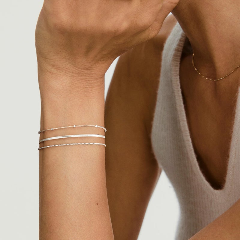 WomenGifts Silver Dainty Bracelets for Women,Sterling Silver Stackable Thin Bracelet Set Box Link, Paperclip, Herringbone, Sparkling Chain, Bangle Cuff, Adjustable Minimalist Waterproof Jewelry Gifts for Women - Image 4