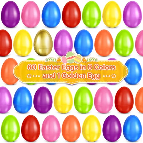 spring flower SpringFlower 23 Unfilled Easter Eggs 60 pcs Colorful Egg Plus 1 Golden Egg Empty Plastic Eggs Fillable with Candy Treats Presents for Toy BasketEaster Decorations Toy Egg BasketBoys Girls - Image 5