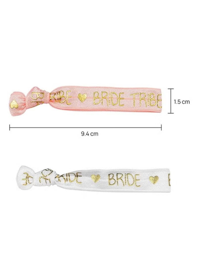 11pcs Bride Tribe Hair Ties Bridesmaids Wrist Bands for Bachelorette Wedding Bridal Shower Bride to Be Party Favors(1 White + 10 Rose Purple) - Image 2