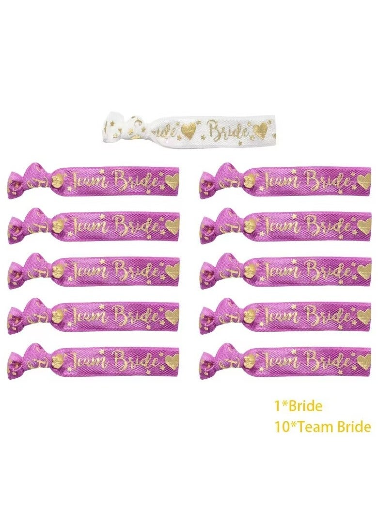 11pcs Bride Tribe Hair Ties Bridesmaids Wrist Bands for Bachelorette Wedding Bridal Shower Bride to Be Party Favors(1 White + 10 Rose Purple) - Image 1