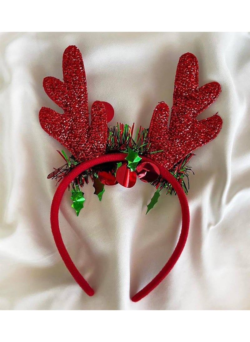 طوق شعر بقرون رنة لامعة باللون الأحمر، مزين بأوراق وهدايا كريسماس صغيرة، يضيف لمسة مرحة ومبهجة للمناسبات والاحتفالات - Image 2