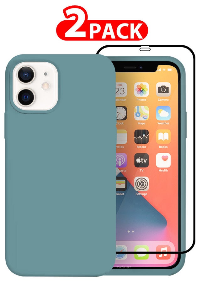 CATANES - [for iPhone 12] 2 Pack Silicone Case and 3D Screen Protector Shockproof Protective Case Anti Scratch Smooth Case Cover/Teal - Image 1