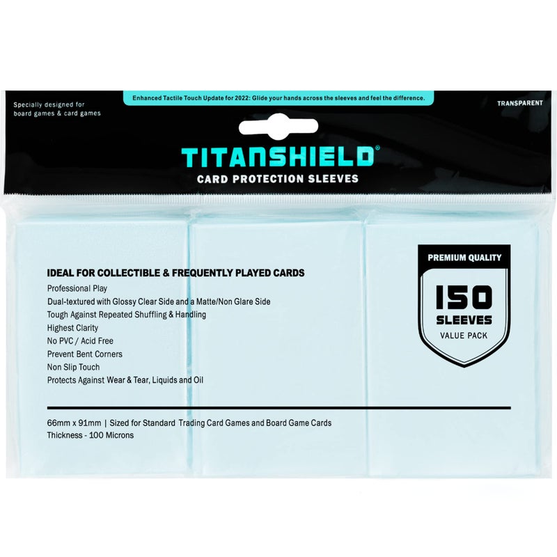 TitanShield Premium Card Sleeves | Compatible with Pokemon, One Piece, Lorcana, Flesh & Blood, & Magic The Gathering MTG | (150 Sleeves - Standard) (1, Clear, Standard | 66x91mm) - Image 1