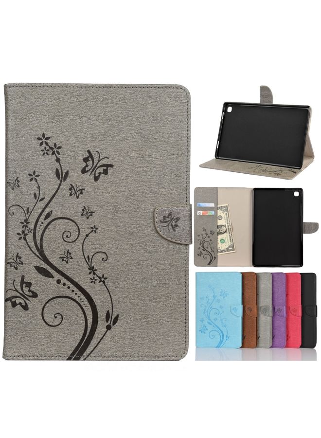 HuHa Case Cover For Samsung Galaxy Tab A7 10.4 2020 T505 Butterfly Flower Embossing Pattern Horizontal Flip Leather Case with Holder & Card Slots & Wallet Grey 