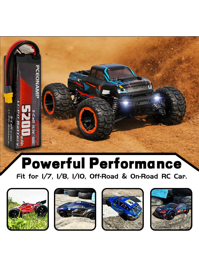 بيسيونأمب 3S ليبو بطارية 11.1V 50C 5200mAh مع XT60 بوس عالية القدرة RC السيارات بطارية مناسبة لنموذج سيارة RC ، RC سباق سيارة شاحنة خزان قارب هليكوبتر طائرة رباعية مروحية مع صندوق تخزين البطارية - Image 5