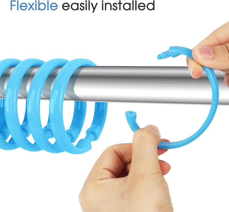 Qulable Light Blue Shower Curtain Hooks - 12 Pcs Circular Plastic Shower Curtain Rings for Bathroom - O Shaped Sky Blue Shower Hooks Rings for Shower Curtain Rod - Image 3