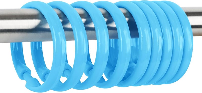 Qulable Light Blue Shower Curtain Hooks - 12 Pcs Circular Plastic Shower Curtain Rings for Bathroom - O Shaped Sky Blue Shower Hooks Rings for Shower Curtain Rod - Image 1