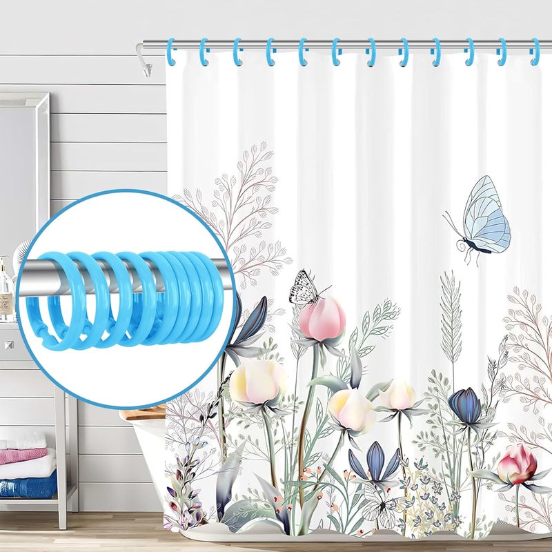 Qulable Light Blue Shower Curtain Hooks - 12 Pcs Circular Plastic Shower Curtain Rings for Bathroom - O Shaped Sky Blue Shower Hooks Rings for Shower Curtain Rod - Image 5