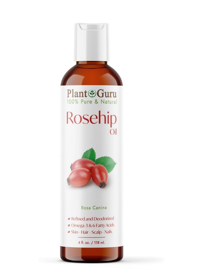 Plant Guru Rosehip Oil 4 oz. Refined and Deodorized 100% Pure Natural - Skin, Body And Face. Great for Hair Growth & More!  - Image 1